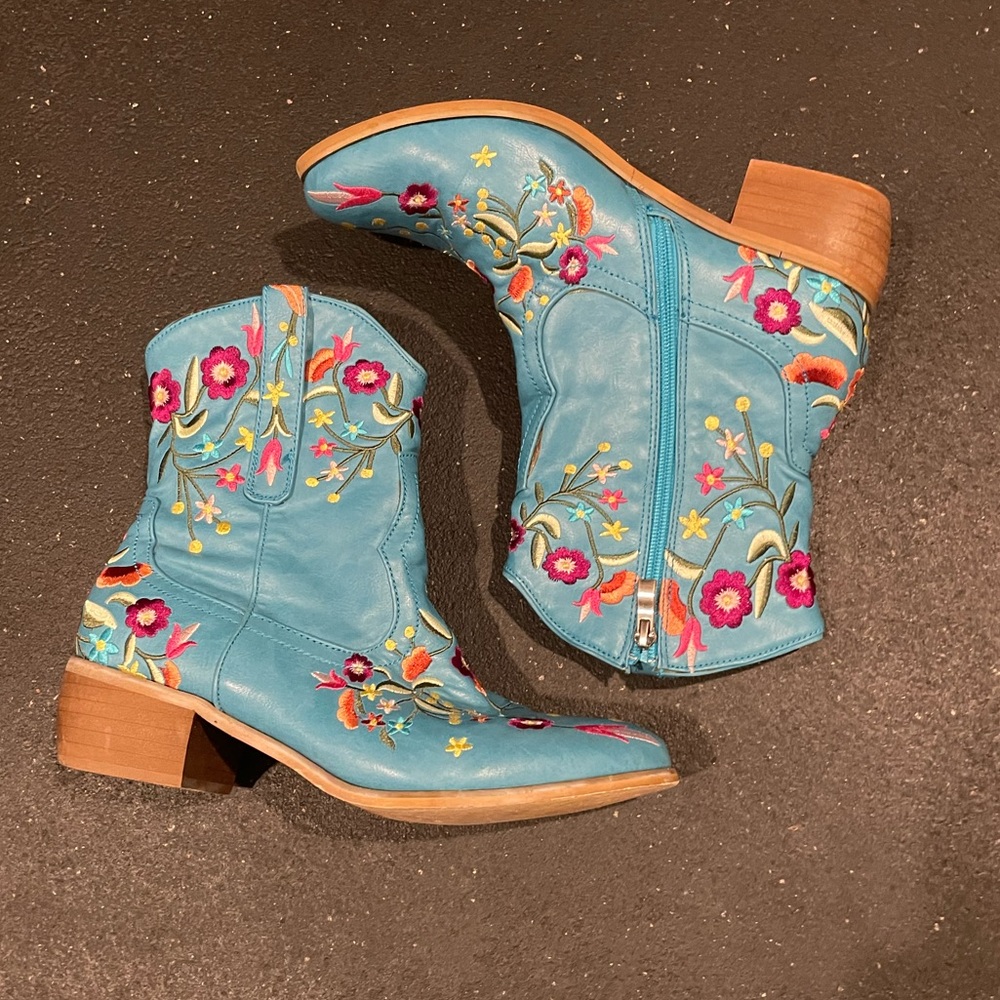 Blue floral cowboy boots